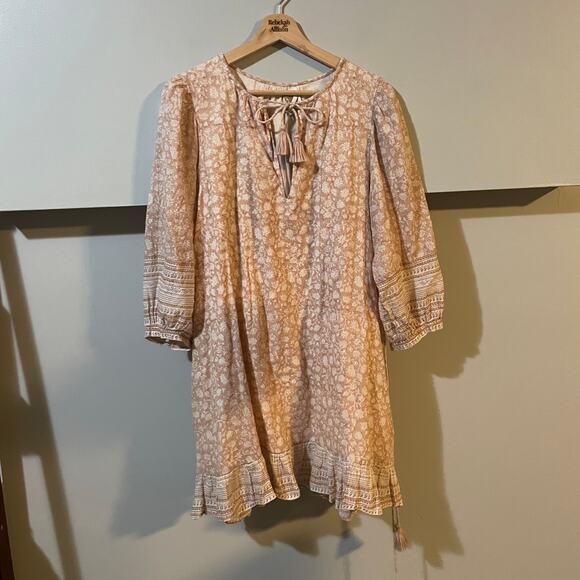 Cleobella Rosy Mini Dress SZ LARGE Tamil Block Print Peasant Bohemian $198 EUC - Picture 4 of 15